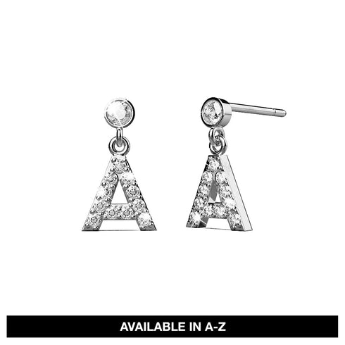 Solid 925 Sterling Silver Initial Crystal Personalised Alphabet Letter Earrings